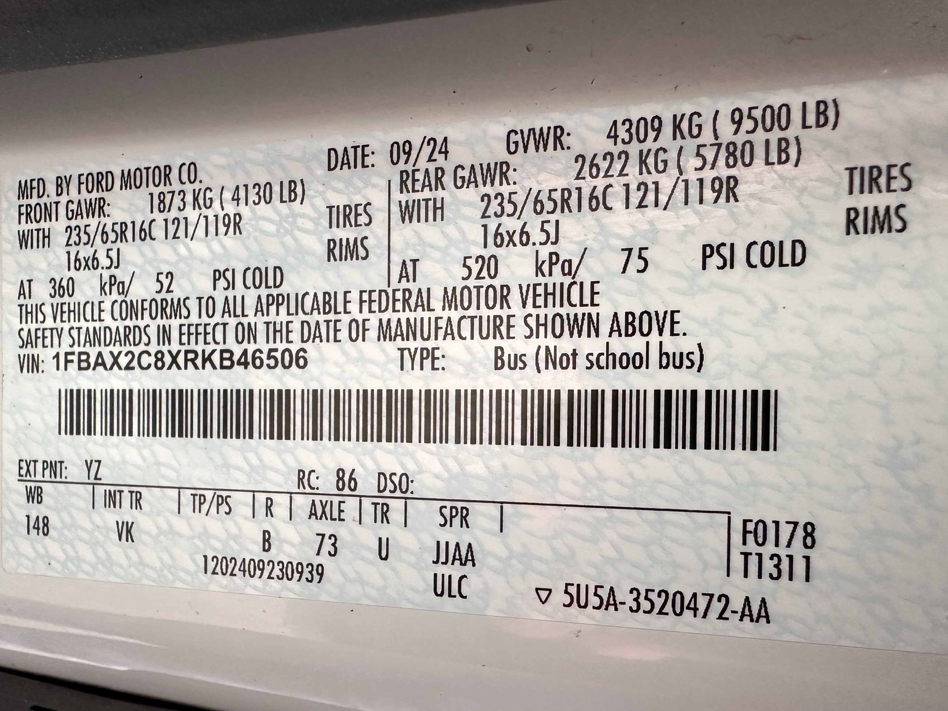 2024 Ford Transit MR Passenger Wheel Chair XL