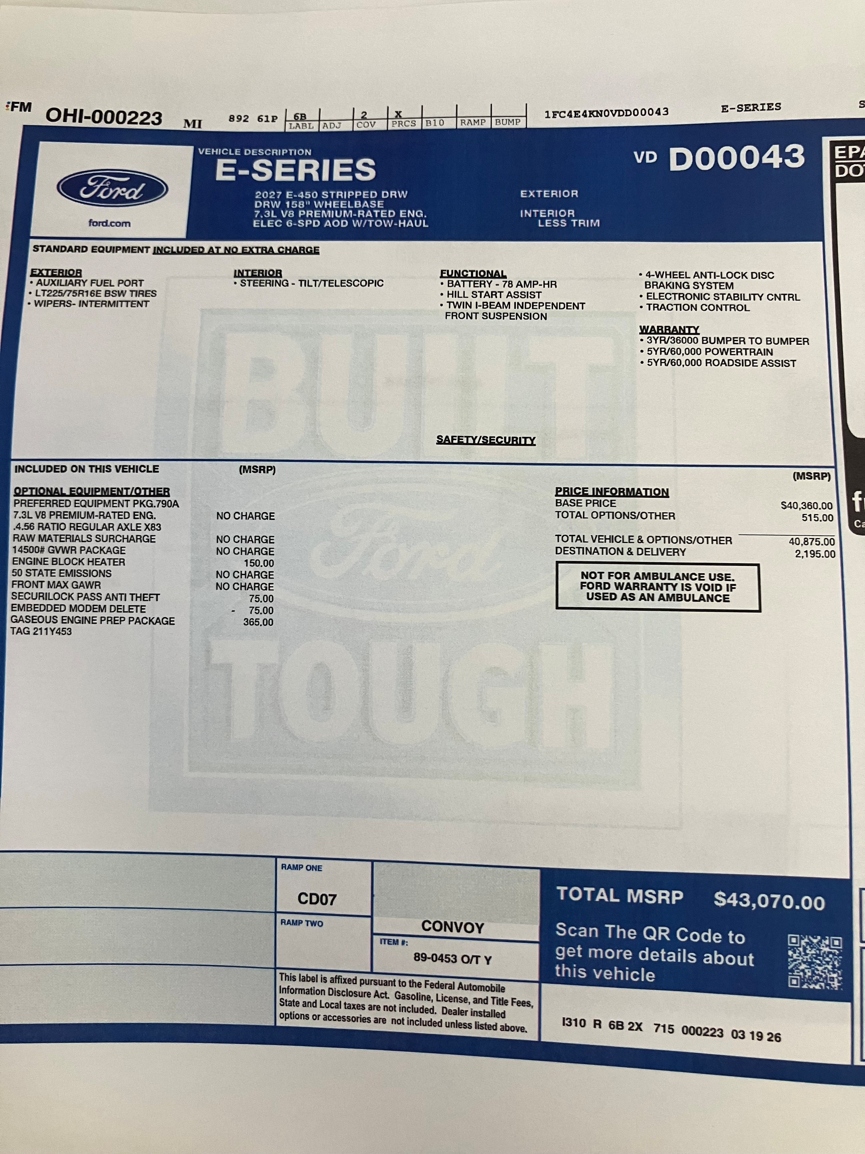 2027 Ford E-Series Stripped Chassis Base