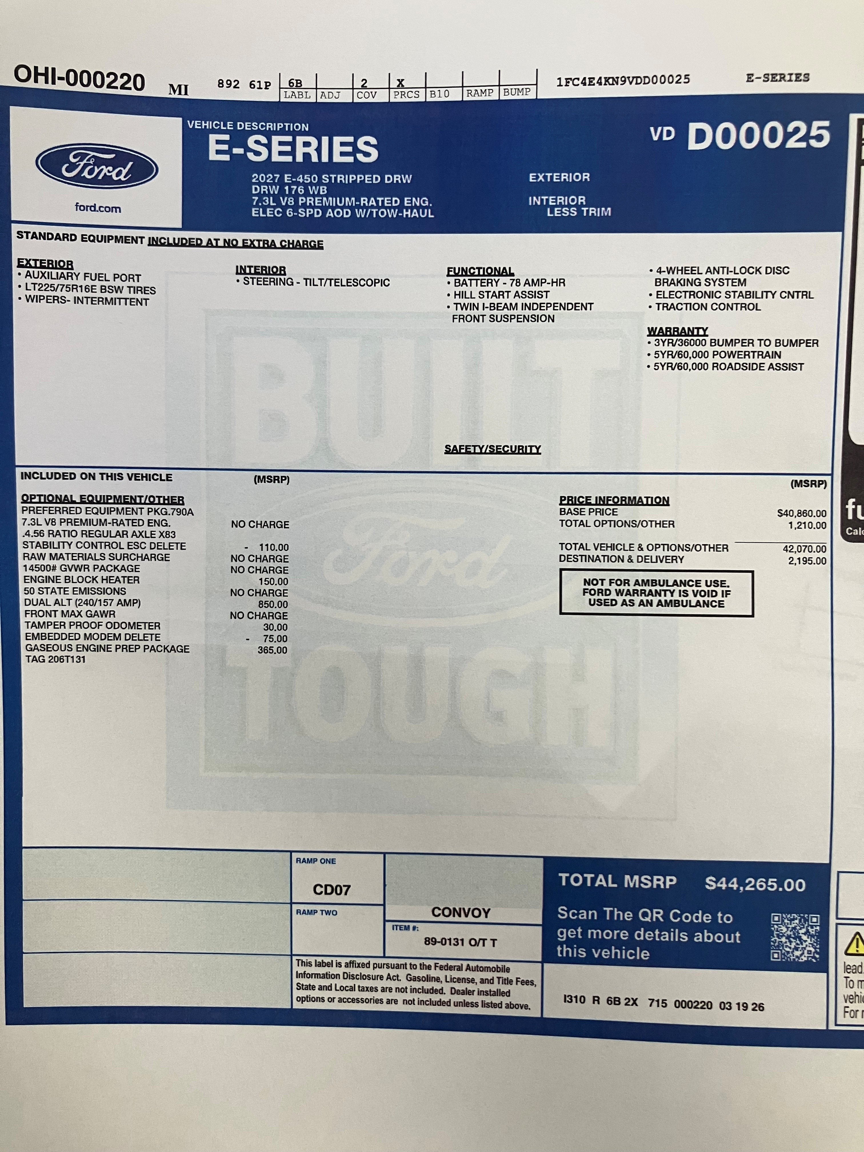 2027 Ford E-Series Stripped Chassis Base