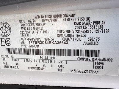2024 Ford Transit Cargo Van T-250 148" Med Rf 9070 GVWR AWD