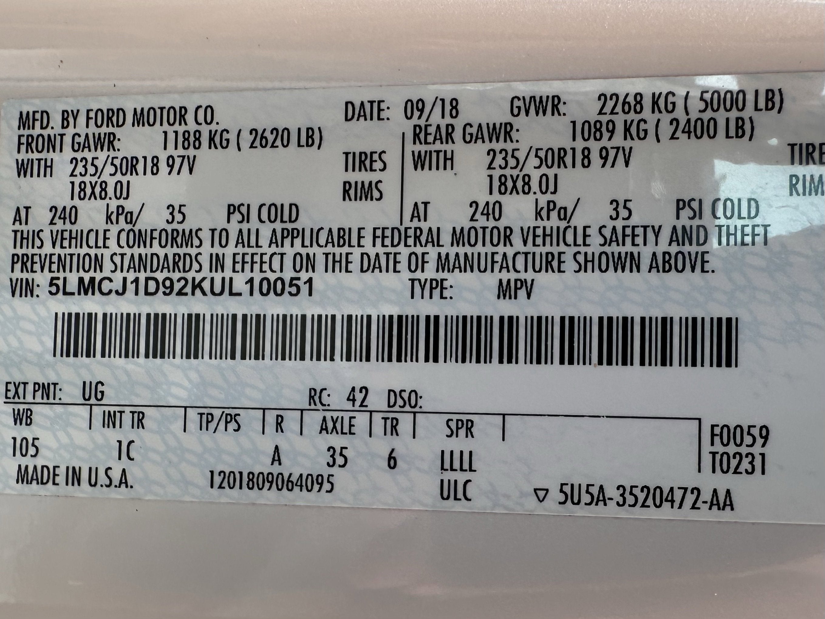 2019 Lincoln MKC Standard